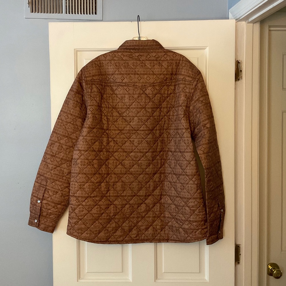 Criquet Quilted Shacket Brown Fair Isle Print Shirt Jacket Mens Large NWT - Picture 7 of 9